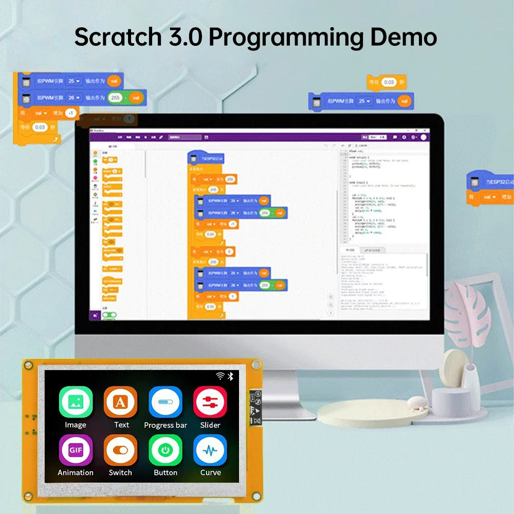 ESP32-S3 wifi bluetooth placa de desenvolvimento 800x480 480x272 4.3 polegadas toque tft display 16mb memória flash tipo c interface ili9485