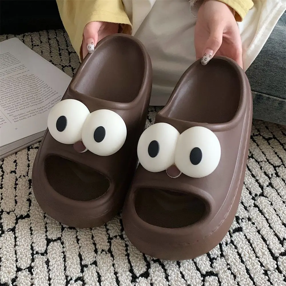 Funny Big Eyes Summer Flip Flops Women And Men Comfortable Household Slippers Couple Platform Non-slip Slides Washroom Shoes