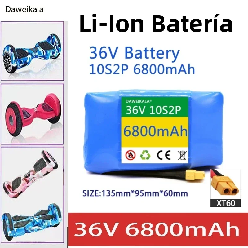 Original lithium battery for electric balance vehicles, 36V 10S2P XT60 plug, 18650 large capacity lithium battery, 42V, 6800mAh