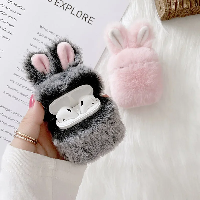 Cute Rabbit Ears Fluffy Earphone Case for Apple Airpods 3 4 Cover Silicone Fur Cartoon Headphones Case Airpods Pro 2 1 4 Kawaii