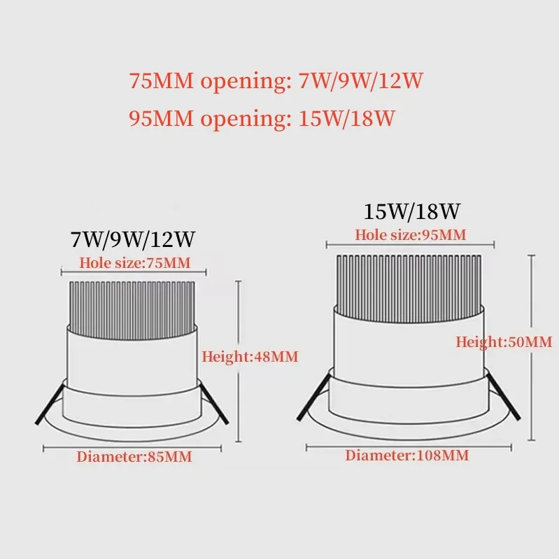 Round Dimmable LED COB Spotlight Ceiling Lamp AC85-265V 7W9W12W15W18W Aluminum Recessed Downlight Indoor Lighting