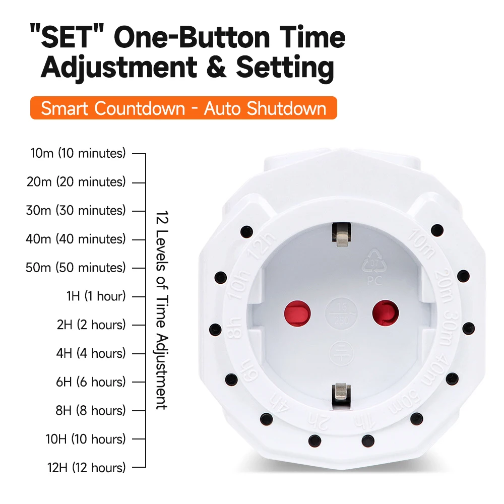 12 Hour Timer Socket Plug Smart Countdown Timer Outlet Universal Timing Switch 220V EU Plug Timing Socket For Kitchen Charge