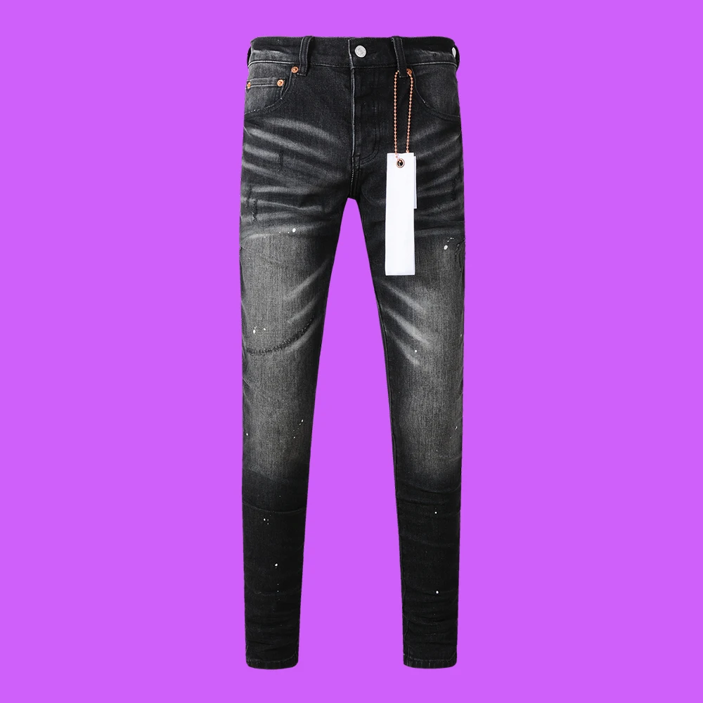 Fashion Purple roca Jeans High Street Slim Jeans Vintage Spotted Indigo Coated Mid Rise Snow Wash High Quality Drop pants