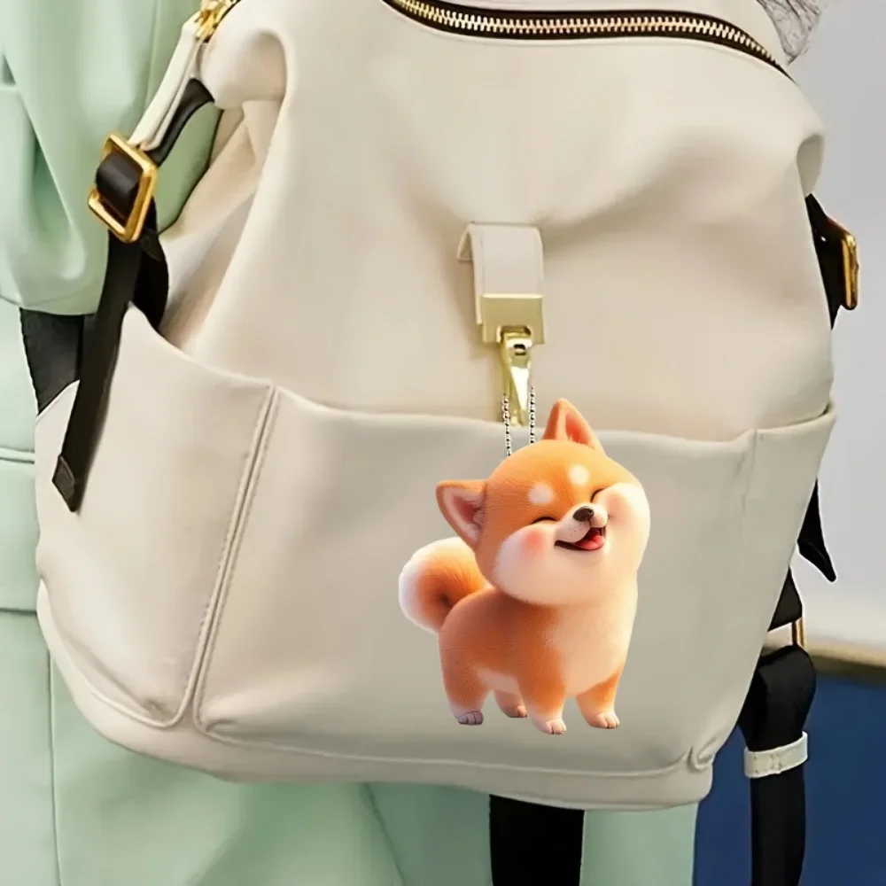 น่ารักยิ้ม Shiba Inu 2D อะคริลิคจี้พวงกุญแจ,การ์ตูนลูกสุนัขอเนกประสงค์ Charm,ตกแต่งสําหรับกระจกรถ,กระเป๋าเป้สะพายหลัง,บ้าน,เทศกาล,ของขวัญ