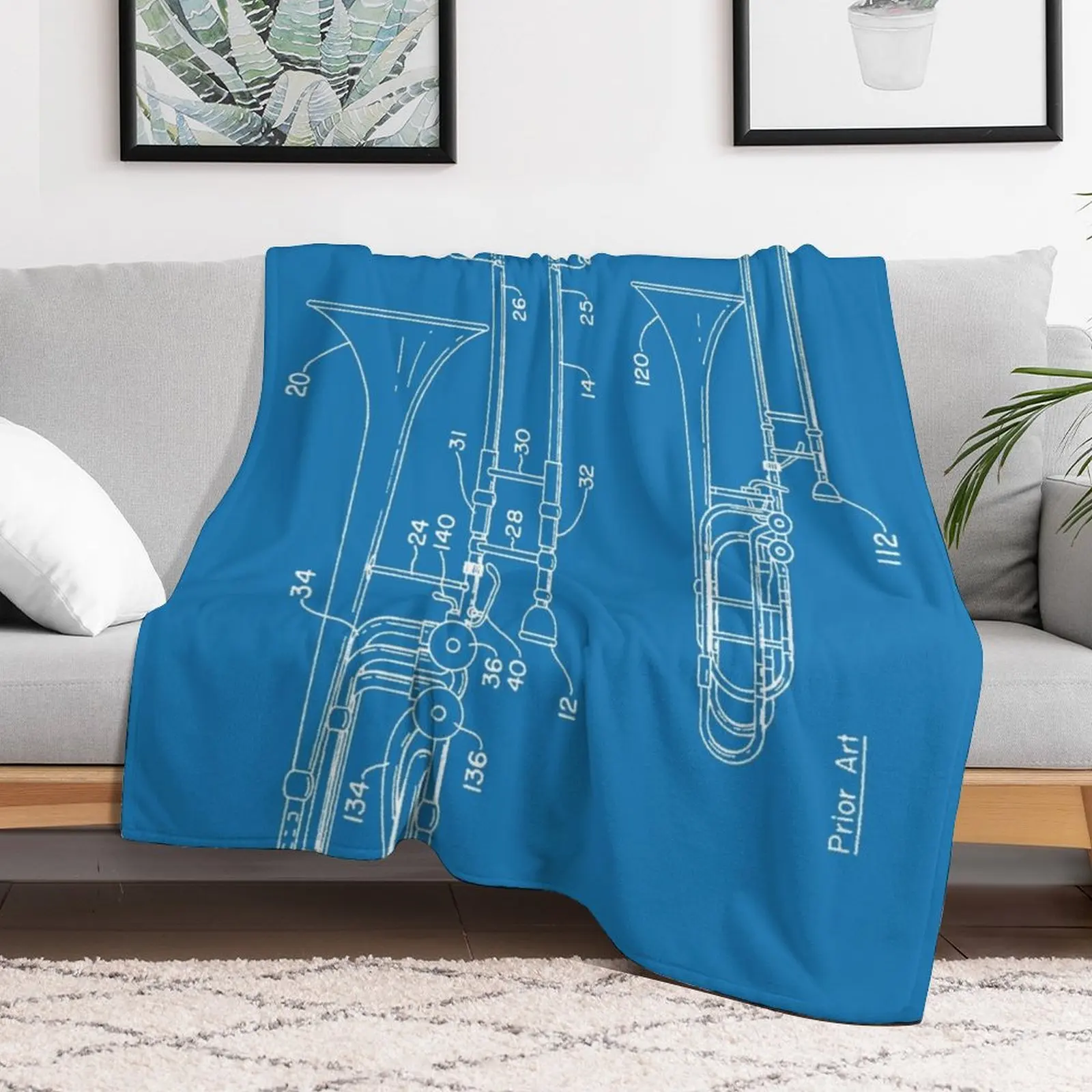 Slide trombone patent - white Throw Blanket bed plaid Shaggy Blankets