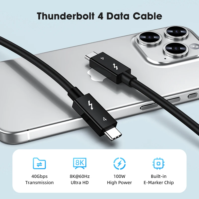 TYPE-C Thunderbolt 4 Data Cable 40Gbps Transmission 8K@60Hz Ultra HD PD 100W Fast Charging Charger High Power