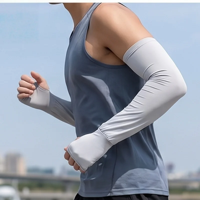 Summer Fingerless UV Ice Sleeves 1Pair Unisex Loose Breathable Arm Guards for Daily Use Sweatproof Stretchy Skin-friendly
