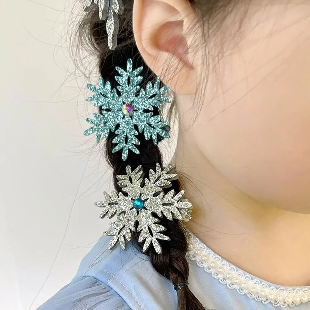 Princess Snowflake Hair Clip Blue White Christmas Hair Accessories For Women Girl,Xmas Bow Hair Clip Glitter Snowflake Barrettes