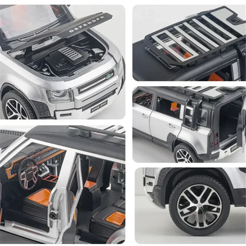 1/24 land rover defender modelo de carro liga diecast metal suv brinquedo modelo carro simulação veículos brinquedos para crianças presentes coleção
