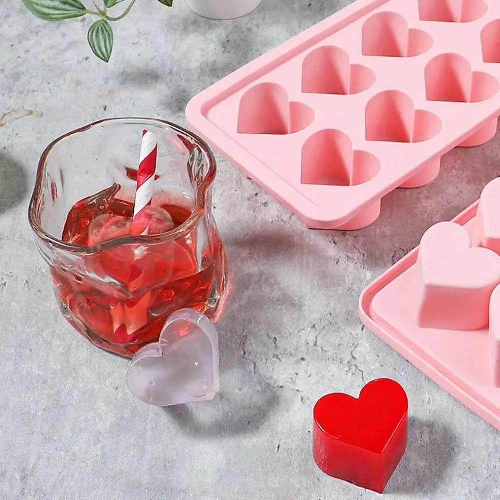 1 piece of pink love ice grid with 10 holes, Valentine\'s Day heart-shaped ice grid mold, silicone ice mold