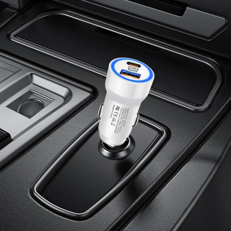 Car Fast Charging Block PD 30W Cell Phone Auto Charging Outlet With 2 Ports Multipurpose Car Fast Charger For Tablets