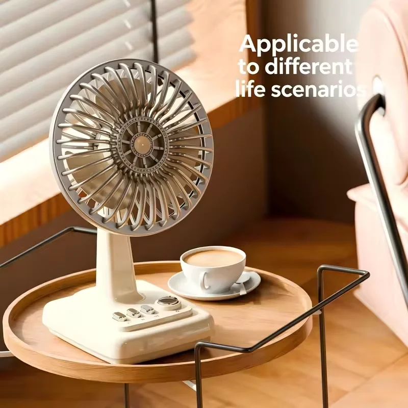 Retro Alloy Desktop Fan 3 Speeds USB Charging Portable Small Fan for Students Dormitory Home Office Desk Use
