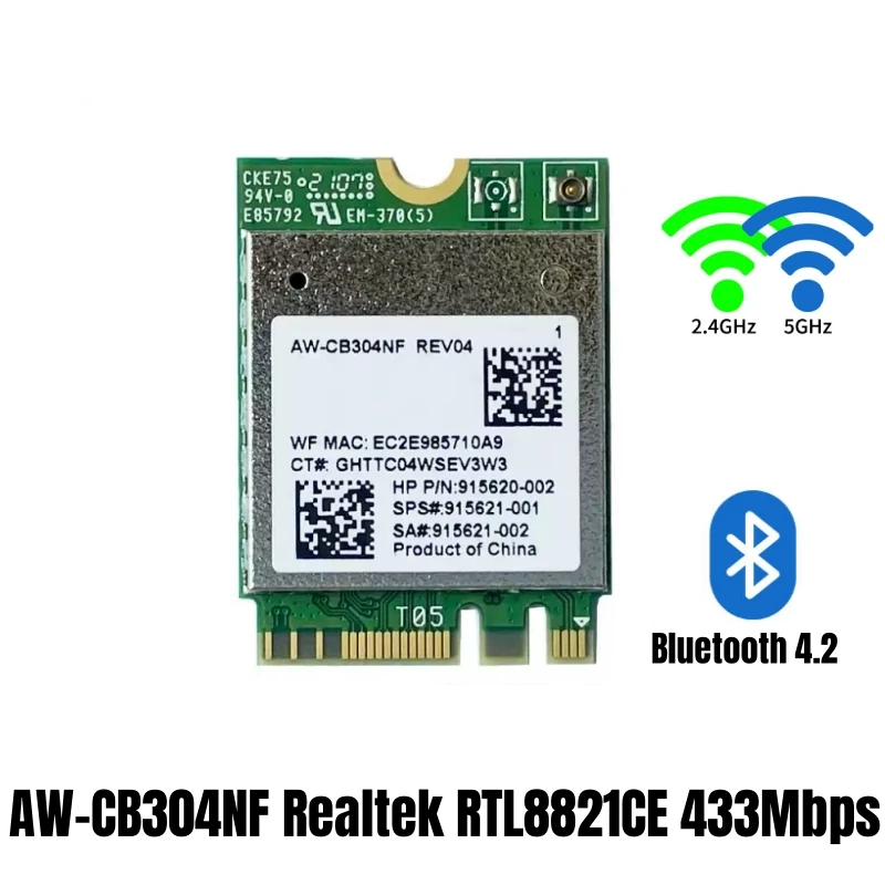 

Wifi Card AW-CB304NF Realtek RTL8821CE 433Mbps Dual Band 2.4G/5GHz Bluetooth 4.2 NGFF M.2 IPX4 1 Port 2230 Wireless Network Card