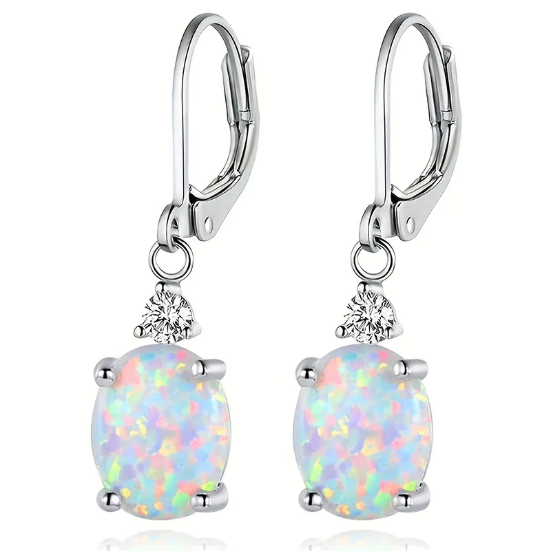 

Boutique Jewelry Copper Ear Pendants For Women Oval Opal Ear Earrings Lever Back Clasp High Quality Jewelry
