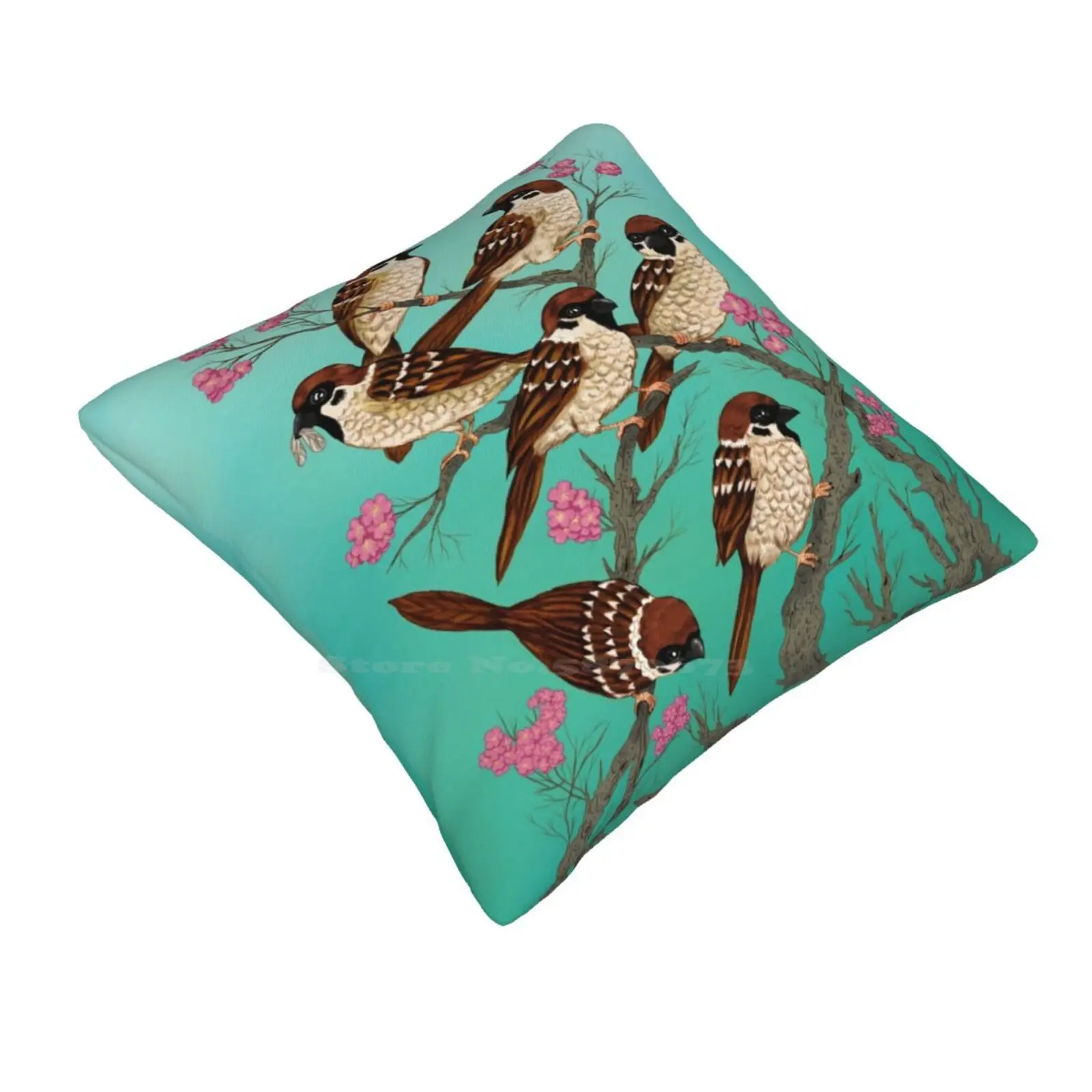 Sakura Sparrows Home Sofa Car Waist Throw Pillowcase Rabbittownart Firerabbit Martatesoro Rabbit Town Art Marta Tesoro Sparrows