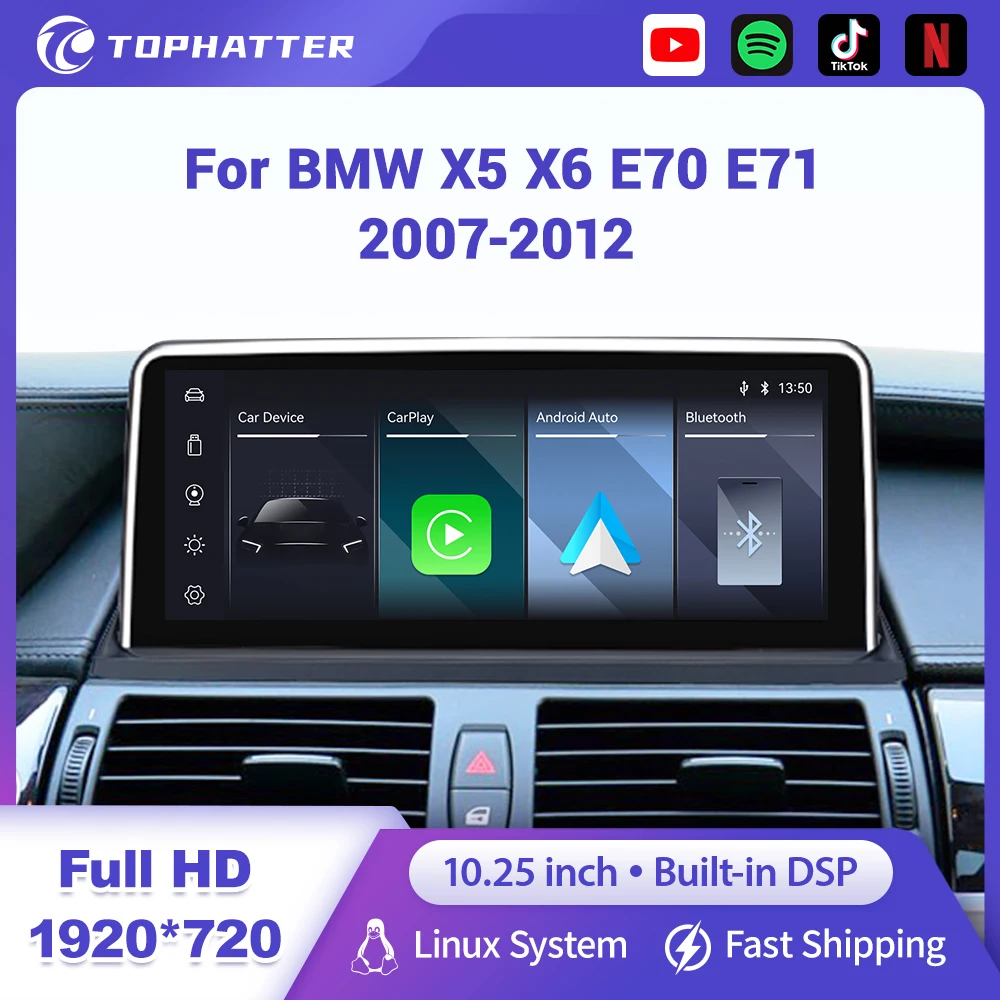 

Linux Carplay Touch Screen For BMW X5 E70 X6 E71 2007-2013 CCC CIC Display 10.25" Radio Android Auto Car Multimedia Player