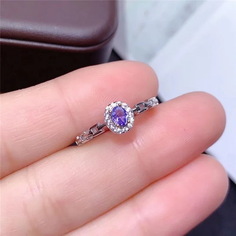 Natural Tanzanite Ring, S925 Sterling Silver,Birthstone in December,Real Woman Blue Gem Jewelry