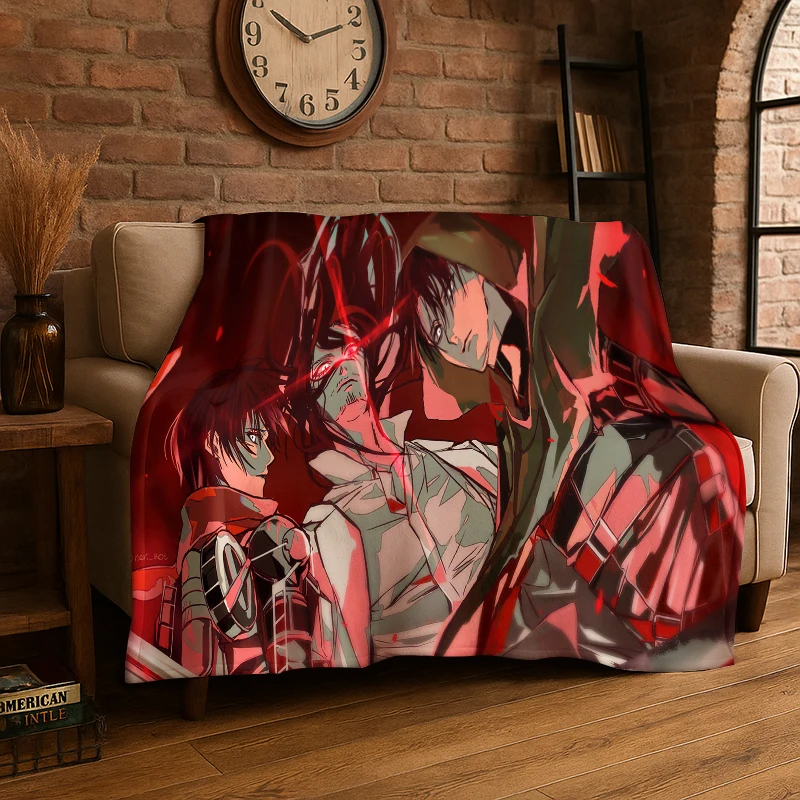 Attack on Titan Cartoon Anime Flannel Blanket Soft Warm Throw Blanket for Bedroom Living Room Bed Travel Camping Picnic Gift
