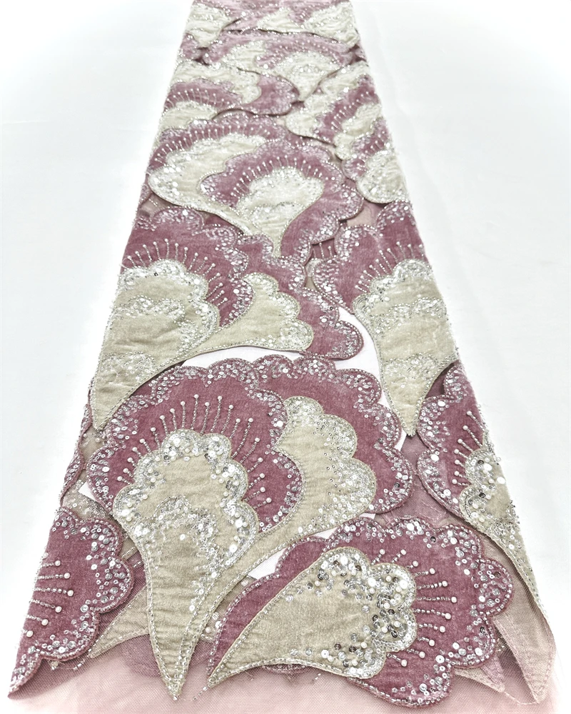 Abito da sera per feste in tessuto di pizzo ricamato con paillettes in rete di velluto francese di lusso con perline africane di nuovo design