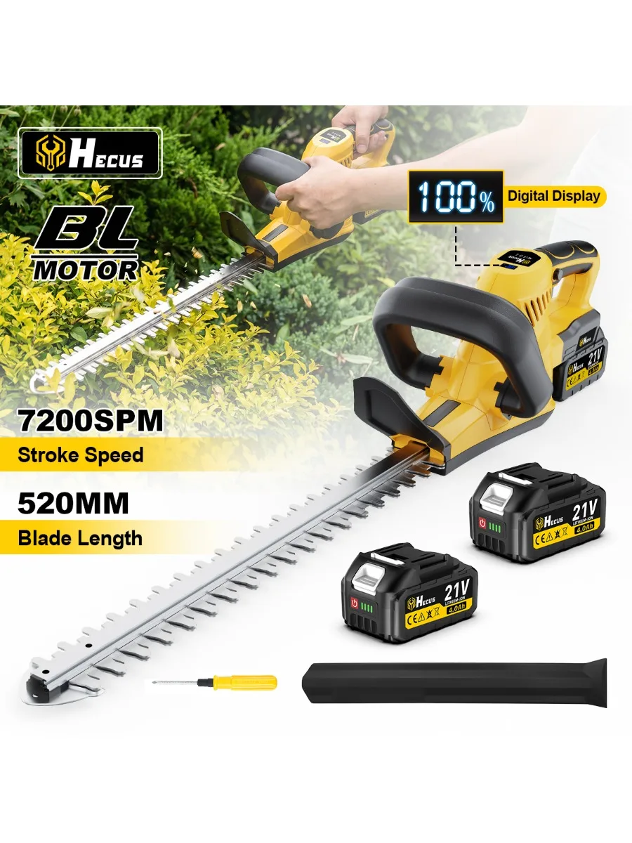 Hecus 2000W Bürstenloser Elektrischer Heckenschneider 7200SPM Garten-Effizienz-Rasenmäher Landschaftsbau Heckenschere Strauchschneidemaschine Elektrowerkzeug für Makita 18V Akku
