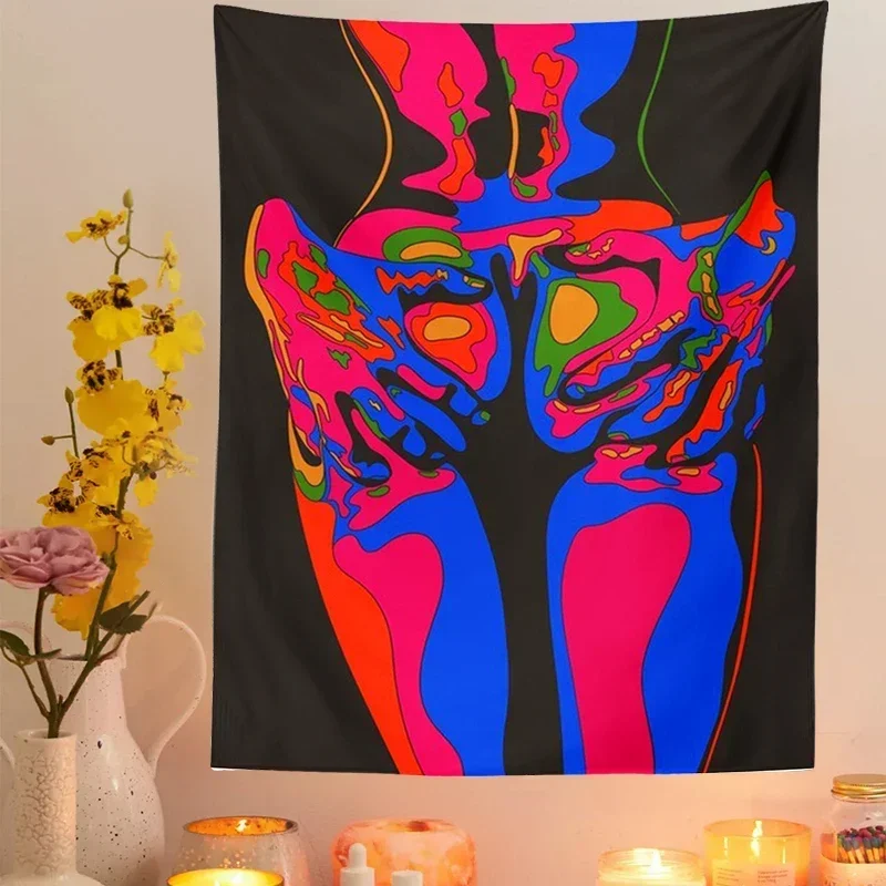 Sexy Woman Tapestry, Psychedelic Wall Hanging, 80s Aesthetic Art for Hippie Living Room & Bedroom Decor