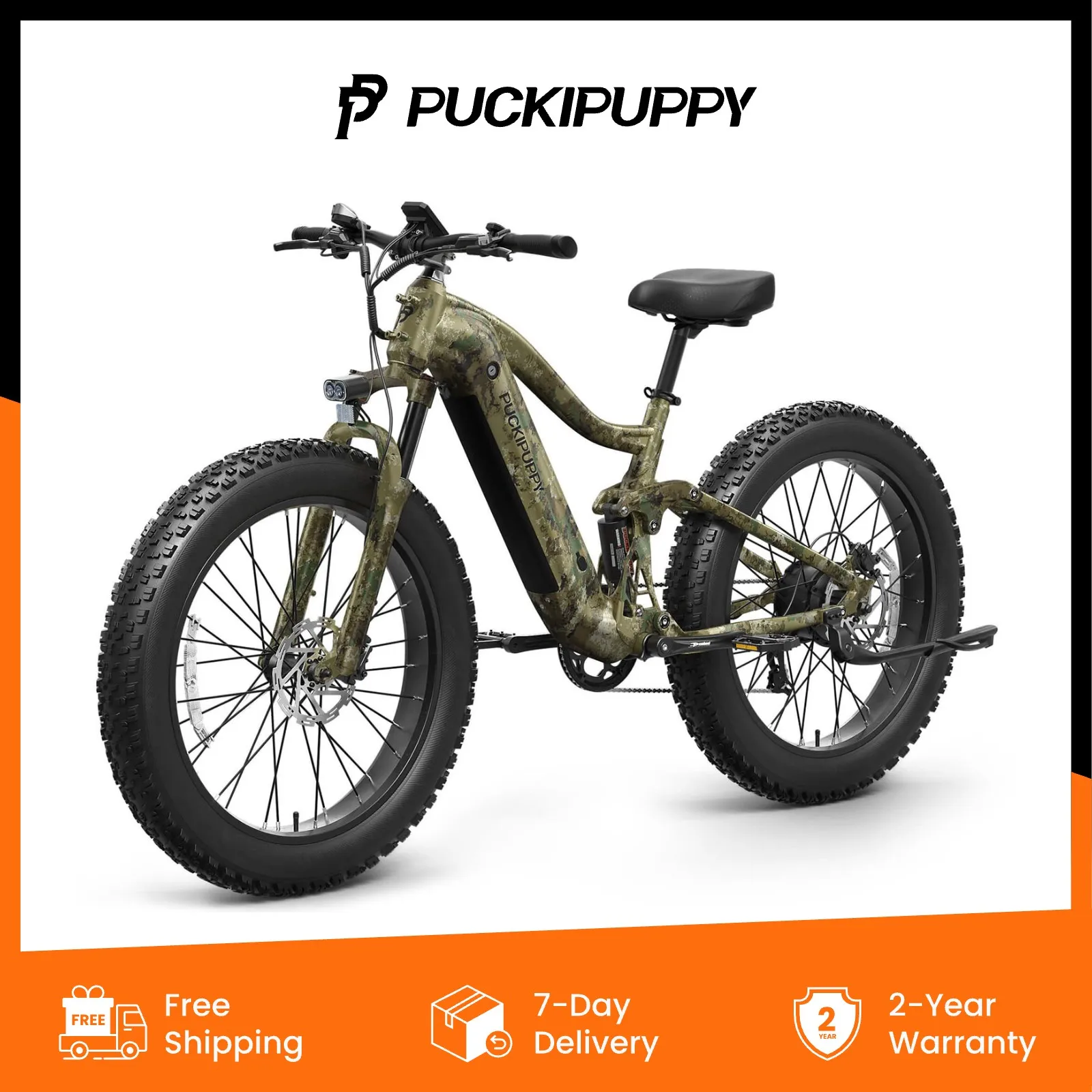 

PUCKIPUPPY Электрический велосипед для взрослых с полной подвеской 26 дюймов, электронный велосипед с толстыми шинами, 960 Вт, 48 В, 20 Ач, аккумулятор, электрический велосипед, 28 миль в час