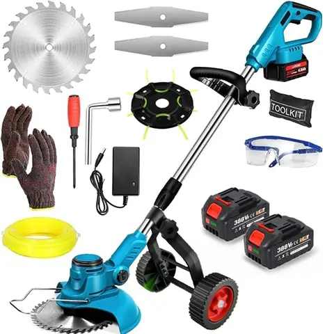 21V 전기 잔디 깎는 기계 브러시리스 잔디 트리머 휠 무선 잡초 Wacker 길이 각도 조정 가능한 텔레스코픽 가지 치기 도구