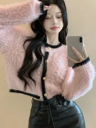 Contrast Color Sweet Y2k Aesthetic Women's Coats Fashion Cashmere Knitted Sweaters Elegant Fairy All Match Chic Cardigans Female