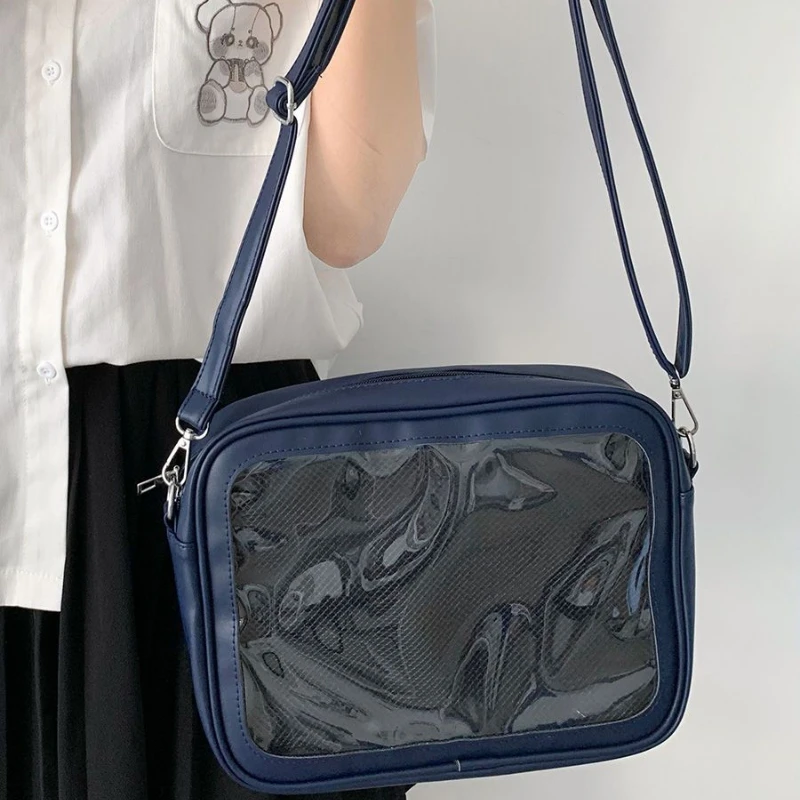 Japanese Preppy All Match Shoulder Bag Girls Transparent Patchwork Handbags Women Y2k Aesthetic Simple Cute Crossbody Ita Bags