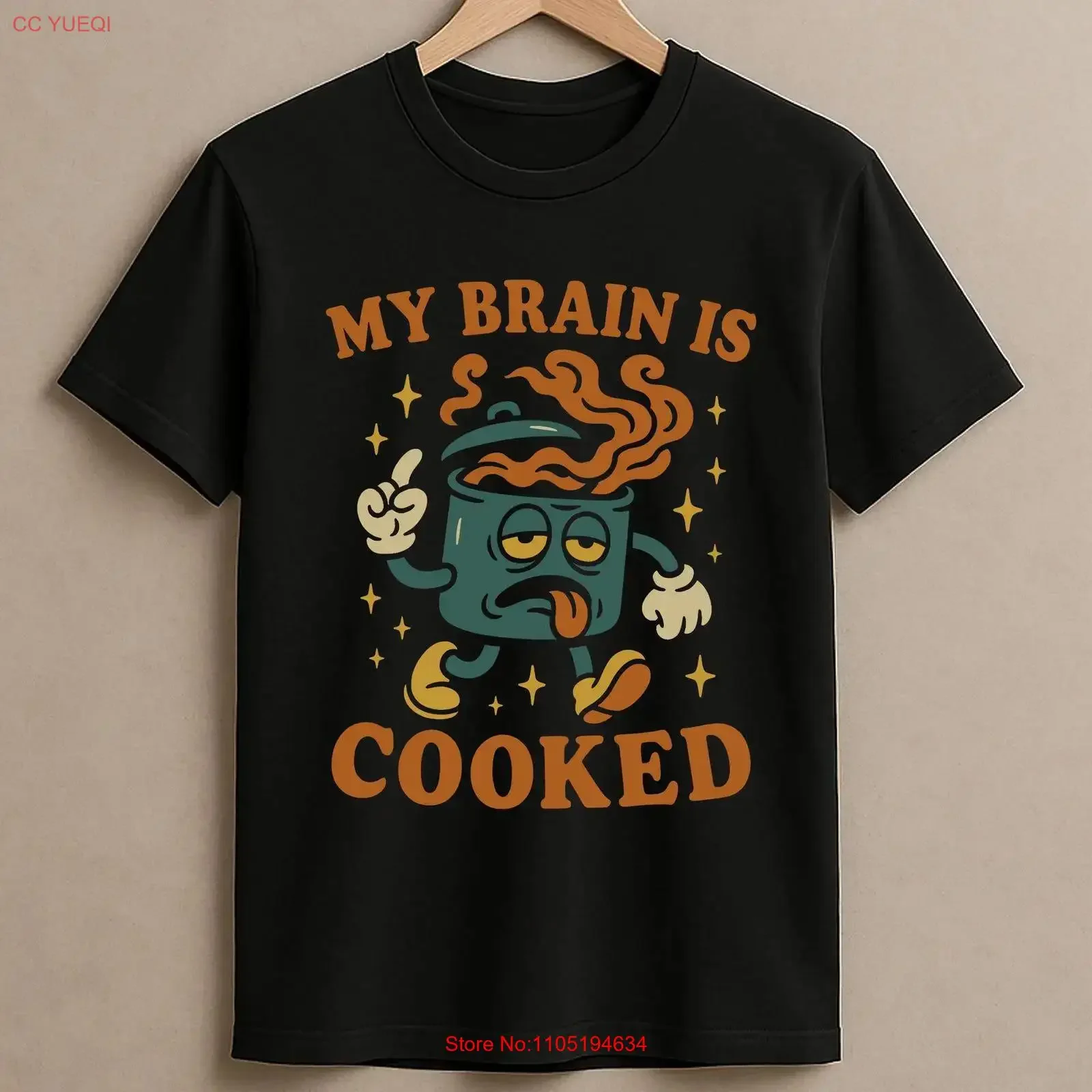 Mein Gehirn ist gekocht, lustiges Cartoon-Topf-Retro-T-Shirt, Internet-Meme, gebratenes BurnouT, Vintage-Stil, leicht gewaschen, weich, lässig, vielseitig