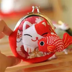 Cute Children's Purse Handmade Flower Printing Japanese Lucky Cat Coin Purse Girl Travel Outdoor Fashion Design Birthday Gift