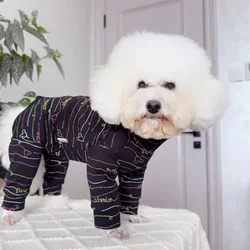 Spring Autumn New Pet Dog Clothes Pure Cotton Thin Wrap Belly Jumpsuits For Small Medium Dog Retro Print Rompers Puppy Overalls