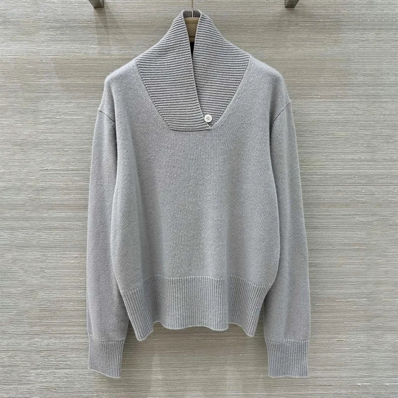 

High-quality solid-color patchwork women's sweater, relaxed and soft pullover autumn winter clothing 25101315