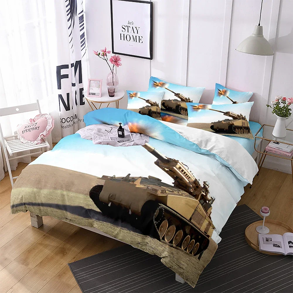 Tank King Queen Duvet Cover Camouflage Military Tank Bedding Set for Teens Adults Weapons of War 2/3pcs Polyester Quilt Cover