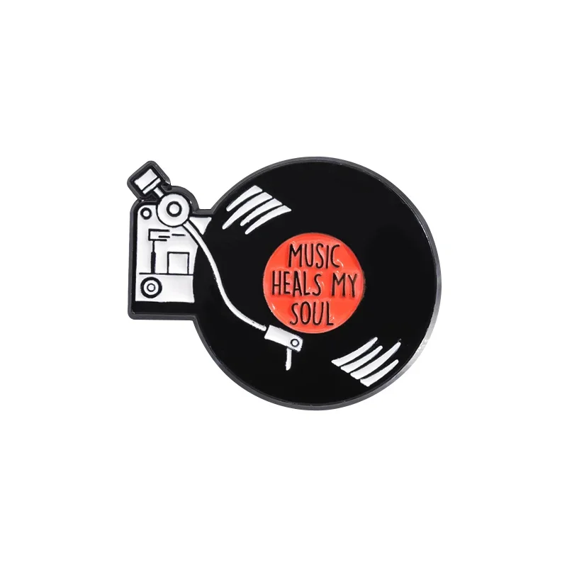 

Retro Music Records Brooch MUSIC HEALS MY SOUL Enamel Pins Decorarive Sweater Shirt Lapel Badges Jewelry Gift for Music-lover