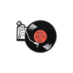 Retro Music Records Brooch MUSIC HEALS MY SOUL Enamel Pins Decorarive Sweater Shirt Lapel Badges Jewelry Gift for Music-lover