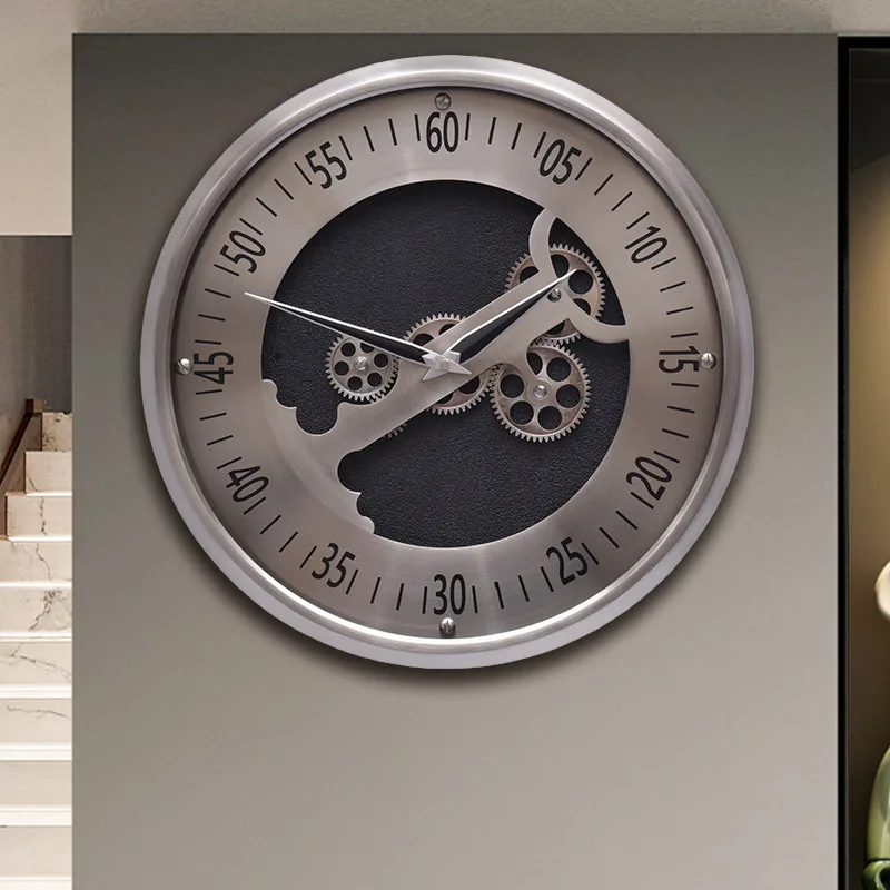 45cm High-end Creative Luxury Dynamic Gear Wall Clock for Home Wall Decor Nordic Luxury Gear Moving Round Silent Wall Watch