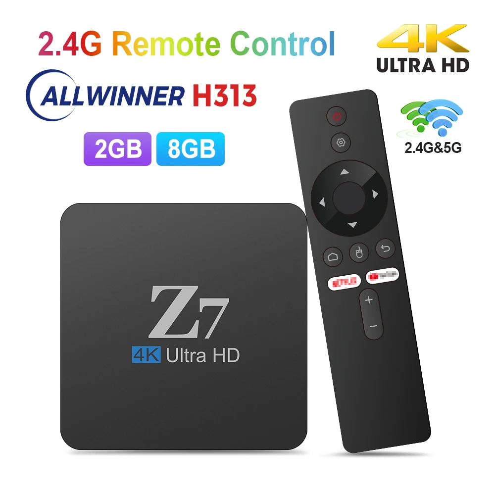 Original Z7 Android 10 TV Box Allwinner H313 2G/8G AV1 TVBOX 2.4G&5G Dual Wifi 4K HD Set Top Box 2G/8G Media Player