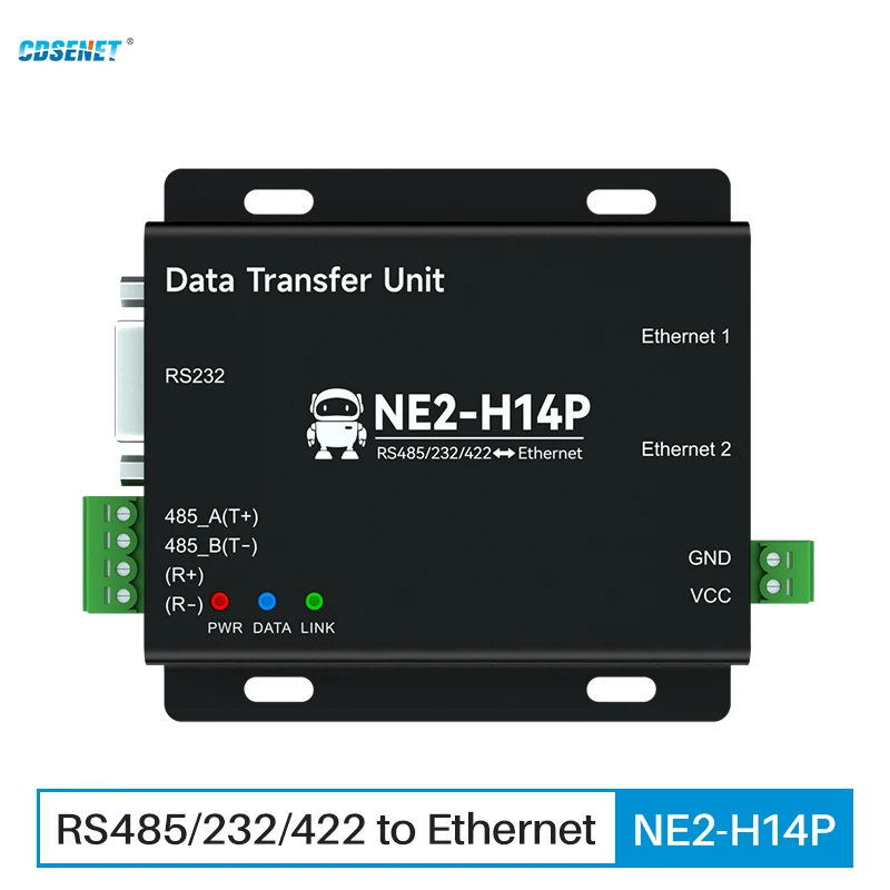 

RS485/232/422 to Ethernet Serial Server ModBus Gateway CDSENT NE2-H14P Build-in Switch Link MQTT Power and Signal Isolation