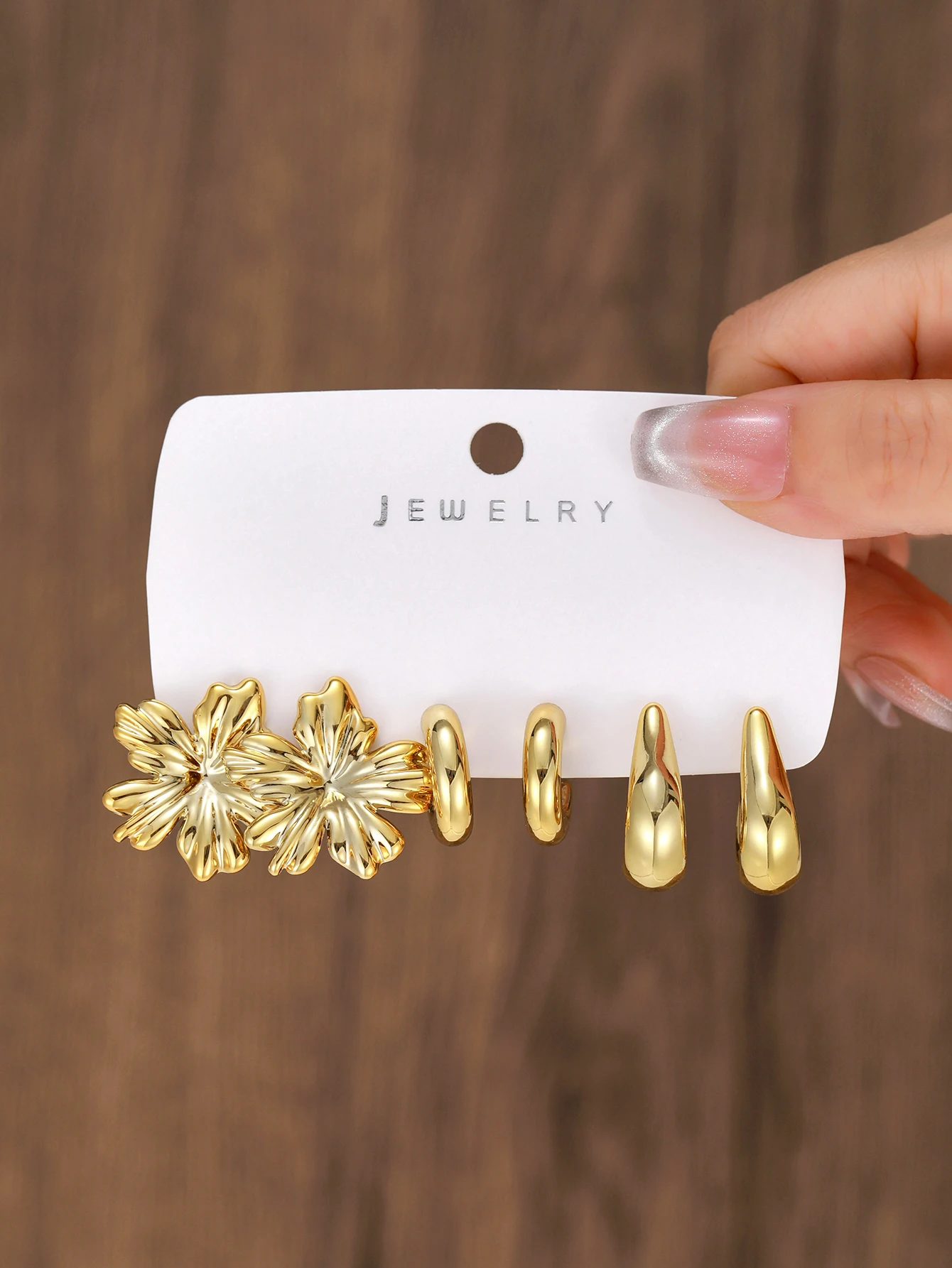 3/9pairs Fashionable Multi-Element Plastic Material With Golden-Plated Earring Set,Flower Shaped,Suitable For Women's Daily Wear