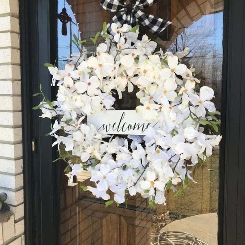 Spring Flower Wreath Hanging Decoration in Front of The Door Simulated Flower Bow Decoration Venue Layout Props