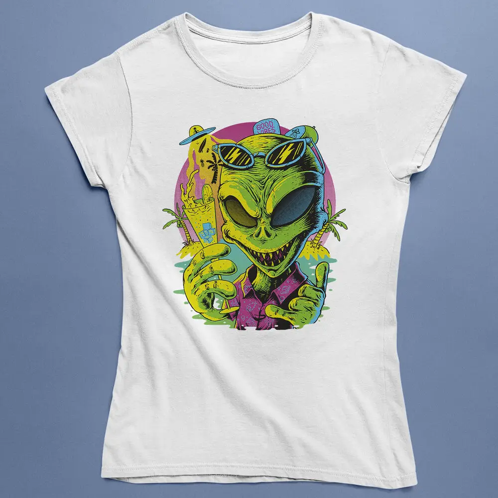 Cool Alien with Drink Camiseta gráfica – Extraterrestre - Camiseta para hombre y mujer