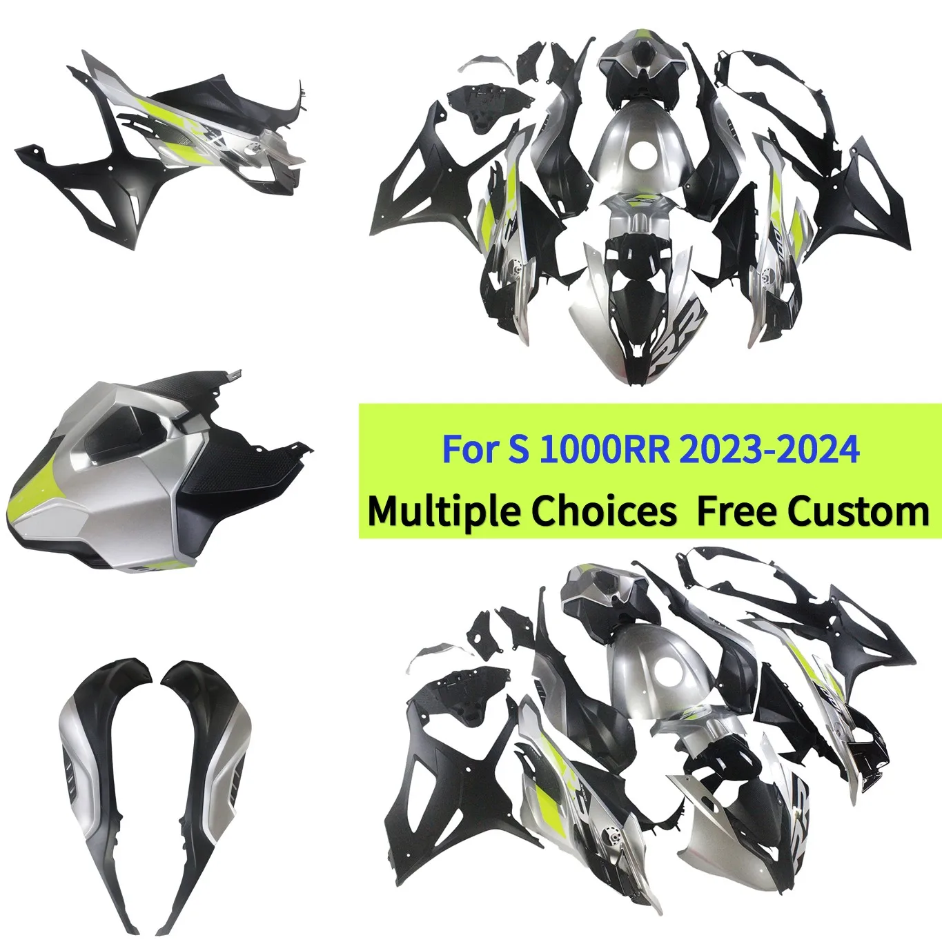 

Fit For 2023-2024 BMW S1000RR Full Replacement Fairing Plastics Complete Body Panel Set | Silvery Black