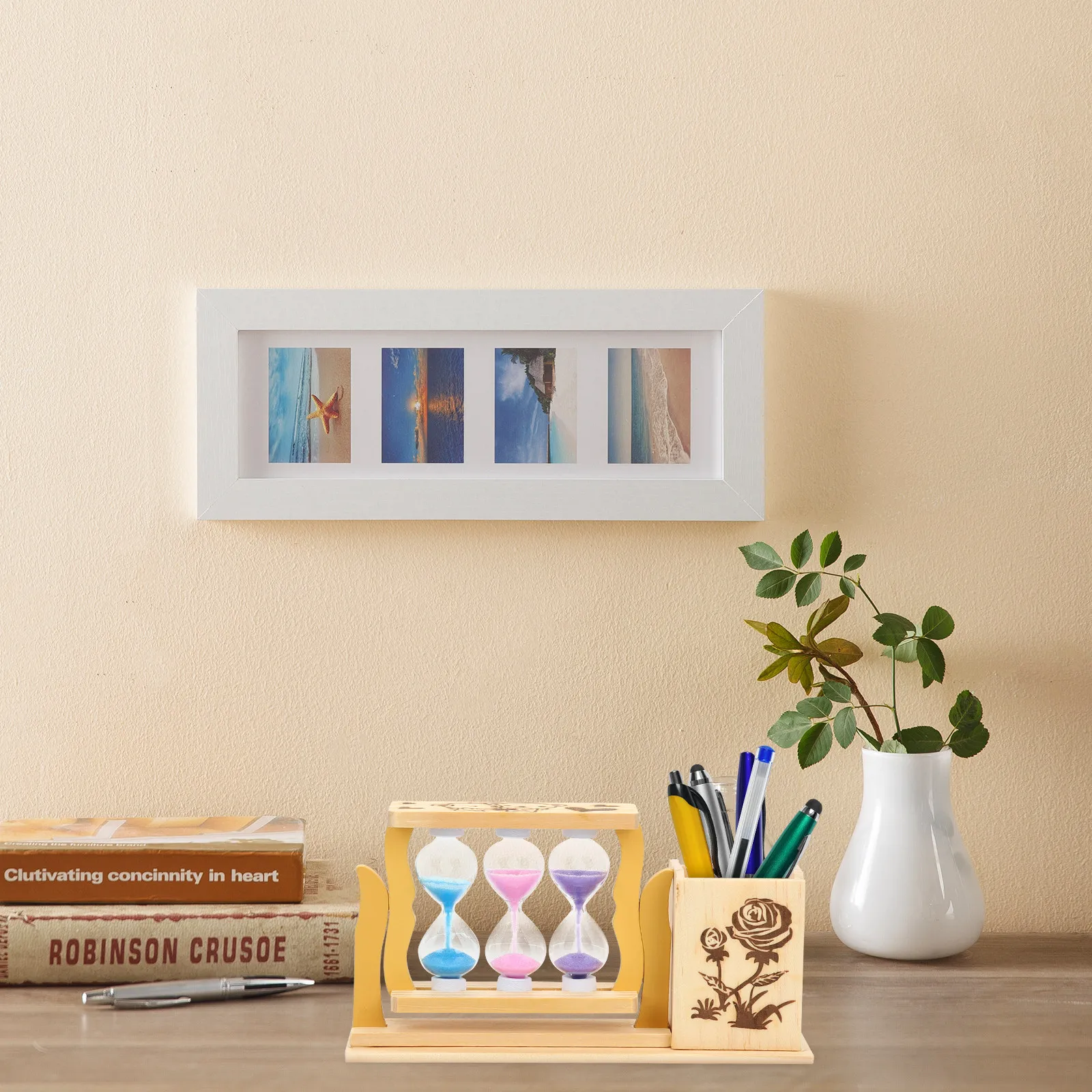 

Wooden Pencil Holder Desk Pen Organizer Hourglass Shaped Decorative Storage Compact Design for Neat Workspace Gift Idea