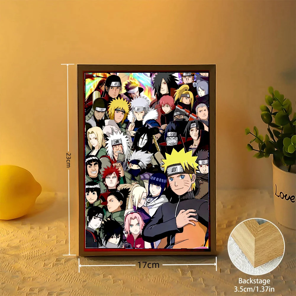 Anime Figure Naruto Light Painting Photo Frame Sasuke Gaara Action Figure Led Night Light Bedroom Decor Christmas Gift Moon Lamp