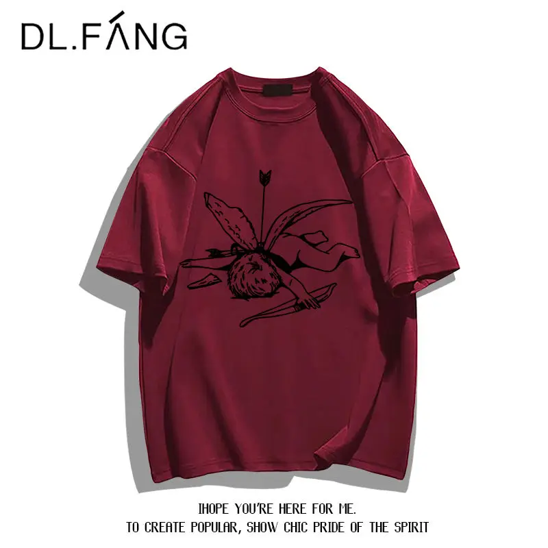 Women's Pure Cotton Fashion T-shirt Summer American Retro Cartoon Personalized Print Top Short Sleeved Lady Basic Round Neck Tee