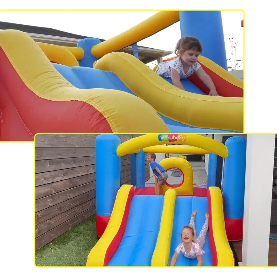 Springkasteel voor kinderen 3-6, 12,6x9 FT opblaasbaar springkasteel met hindernisbaan voor kinderen, groot springgebied, dubbele glijbaan, uit