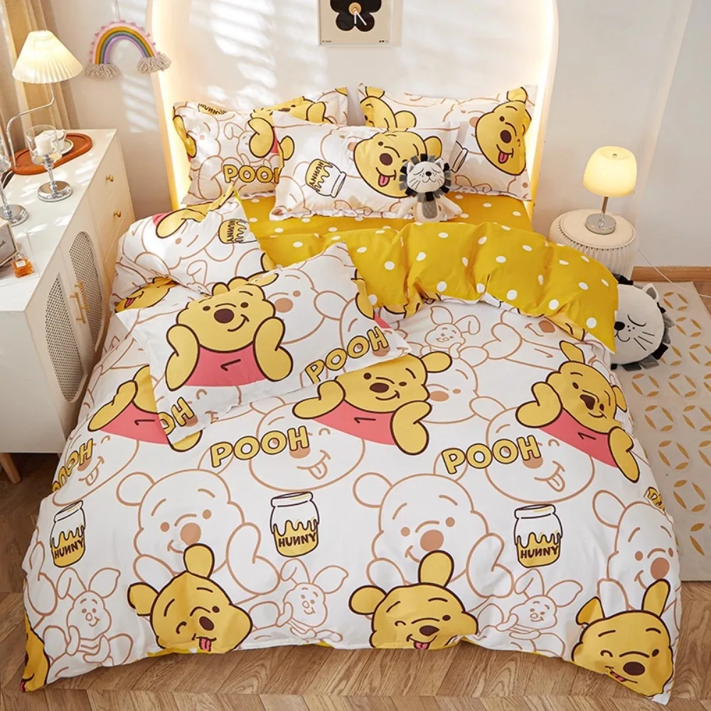 Пододеяльник с рисунком Винни-Пуха, наволочка, 2/3 шт., комплект домашнего постельного белья, детское одинарное постельное белье, подарки для мальчиков и девочек