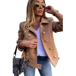 New Women's Slim-Fit Long-Sleeve Double-Brewed Coat Autumn Winter Woolen Coat Women's Solid Color Cardigan Turn-down Collar Coat
