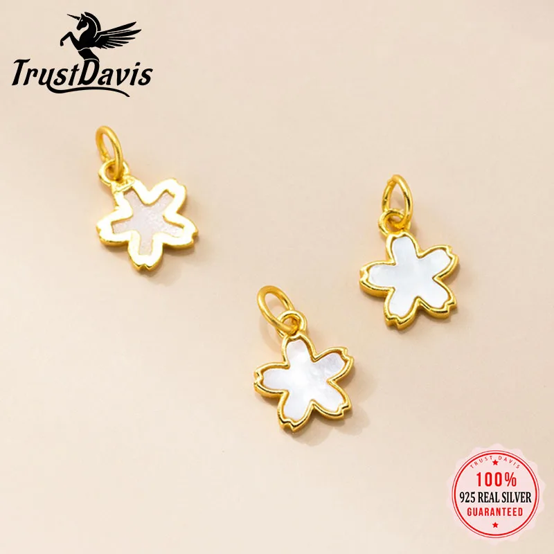 TrustDavis 925 Sterling Silver Sweet Cute Pendant Gold Flower Shell Small Gift for DIY Bracelet Necklace Jewelry Making DZ1914